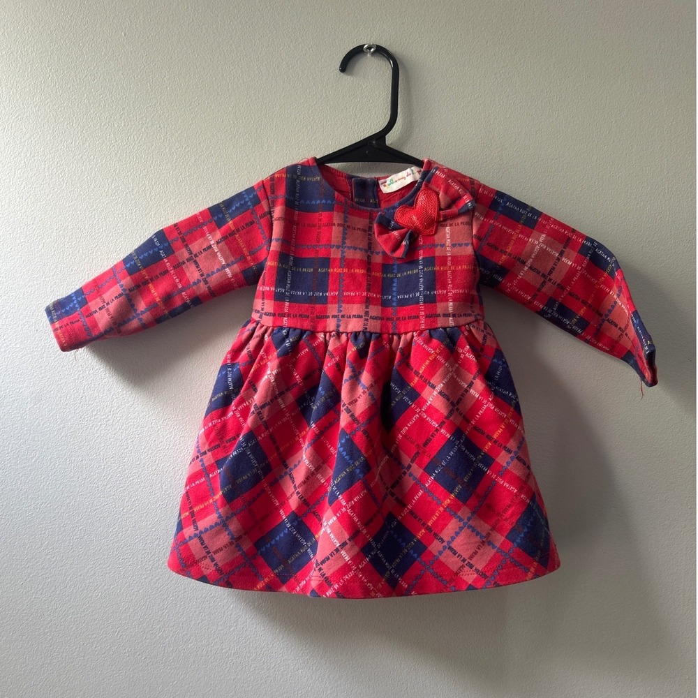 Agatha Ruiz De La Prada Baby Girls Red Plaid Heart Sequin Dress 12M 74cm